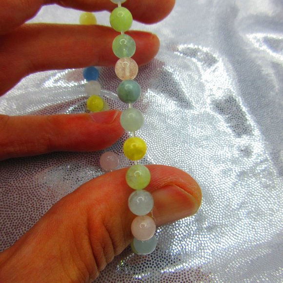 Aquamarine & Morganite 6mm Round 7" Stretchy Gemstone Bracelet - Picture 3 of 3
